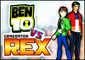 Bir tarafta süper kahraman Ben 10 diğer tarafta güçlü Generator Rex