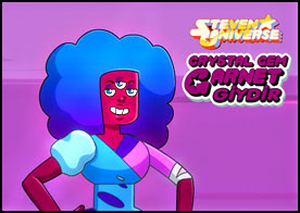 Kristal taşların lideri Garnet değişik giysiler seçiyor ona kılık kıyafet seçmesinde yardımcı olun