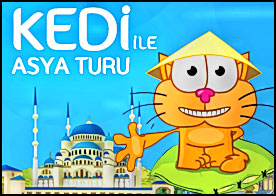 Kedi ile Asya Turu - Obur kediciğin Asya turu boyunca karnını doyurmasına yardım edin