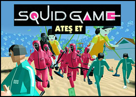 Mevcut 18 silah arasında seçimini yap squid game adasında oyuncular ve muhafızlar arasında hayatta kalmaya çalış