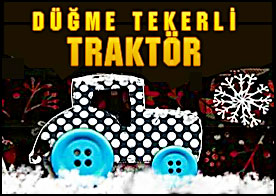 Düğme tekerli traktörü dikkatli bir şekilde kullanarak kırmızı hediye paketlerini dökmeden teslim et