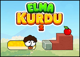 Sevimli elma kurdumuz deliğe ulaşmak için elmaları yiyerek boyunu büyütmeye ve engelleri aşmaya devam ediyor